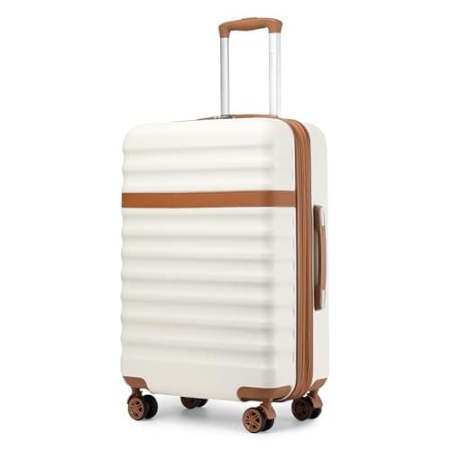 Image of Kono 24 Inch Medium Suitcase Expandable Lightweight Luggage ABS+PC Hardshell Travel Case with 4 Spinner Wheels & TSA Lock (Cream/Brown)