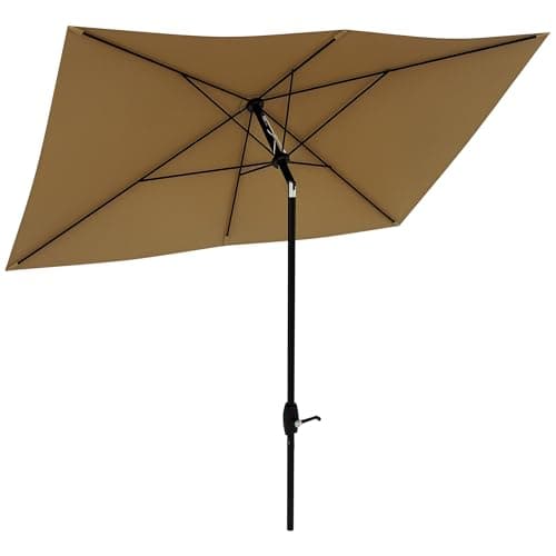Image of Outsunny 3 x 2 m Garden Parasol Umbrella with Aluminium Pole, UPF 50+ Rectangular Outdoor Table Parasol Sun Shade with Crank & Push Button Tilt, Metal Ribs, Brown