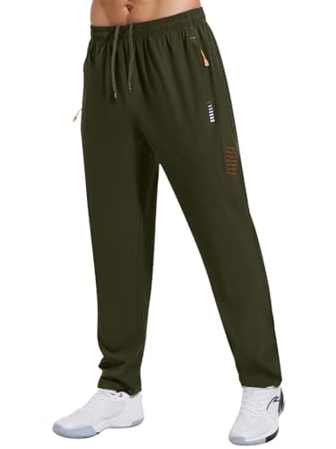 Image of Gaiatiger Tracksuit Bottoms Men Quick Drying Jogging Bottoms Men's Casual Trousers Gym Workout Sweatpants with Zipper Pockets-C3039-Army Green-2XL