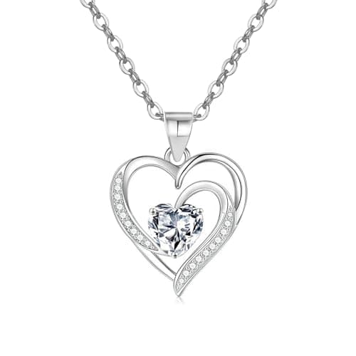 Image of EXGOX S925 Sterling Silver Necklace for Women - Dainty Heart Pendant Crystal Choker With Love Heart Charm - Jewellery Gifts for Girls Lady
