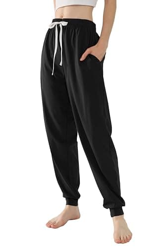 Image of Amorbella Women's Cotton Joggers Pants Drawstring Running Sweatpants with Pockets(Black,Small)