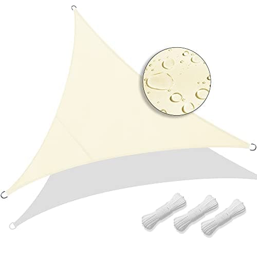 Image of VOUNOT 5x5x5m Sun Shade Sail, Waterproof Outdoor Garden Sails Triangle Canopy Patio Party Sunscreen Awning 98% UV Block with Free Rope, Beige, (6555537735703)