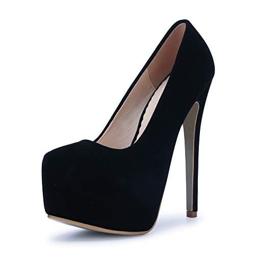 Image of OCHENTA Women's Hidden Platform Stiletto High Heels Slip On Pumps Velvet Black Size: 4.5 UK