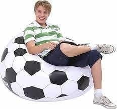 Image of Jilong Inflatable Soccer Football Checkered Chair, Black and White, Contemporary Style, 108cm x 108cm x 68cm, Quick Inflation/Deflation