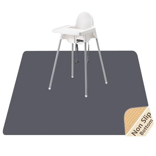 Image of Splash Mat for Under High Chair/Arts/Crafts, WOMUMON 51" Washable Splat Mat Waterproof Anti-slip Floor Protector Messy Spill Messy Floor Cover for Pet (Grey)