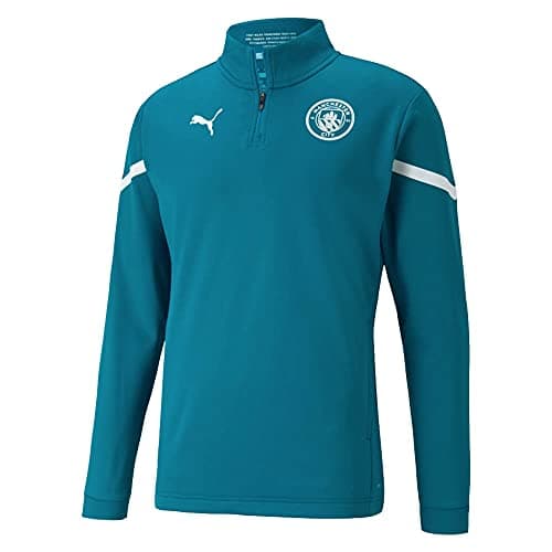 Image of PUMA 2021-2022 Man City Pre Match Half Zip Top (Ocean Depths) - Kids, Blue, S