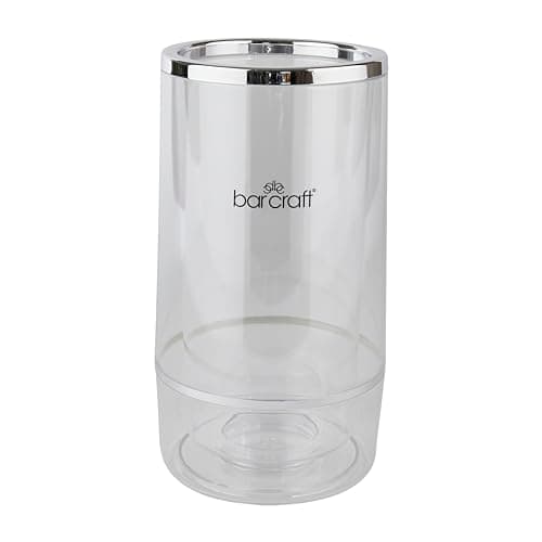 Image of BarCraft Insulated Wine Cooler, Single Bottle, Acrylic with Chrome Detail, 12 x 12 x 23cm, Clear / Steel