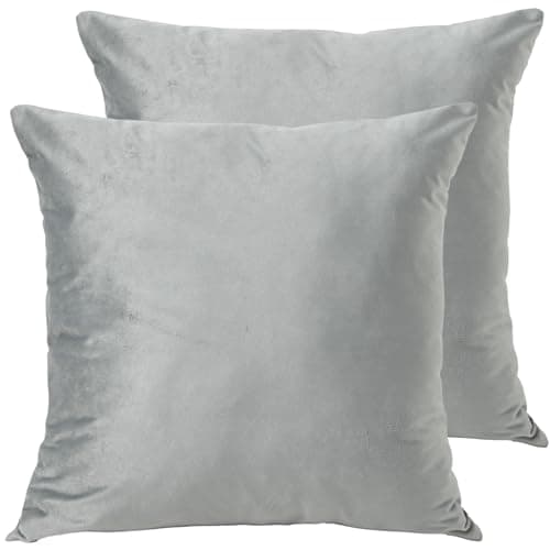 Image of HAMO Velvet Square Cushion Covers with Hidden Zipper 50x50cm Set of 2, Grey – Soft Decorative Throw Pillow Cases for Sofa, Couch, Bedroom & Living Room