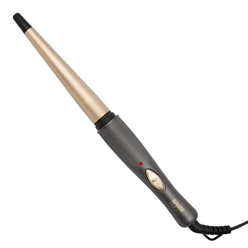 Image of Bauer Professional 39839 TourmaPro Curling Wand / 13mm to 19mm Cone Shaped Barrel / 180° Heat, 360° Swivel Cord and Cool Touch Tip/Grey & Gold