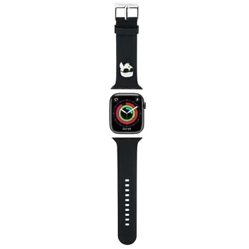 Image of KARL LAGERFELD KLAWLSLKNK Watch Strap for AppleWatch 42/44/45 mm Black Strap 3D Rubber Karl Head, Silicone