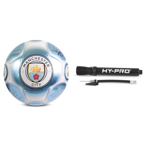 Image of Hy-Pro Officially Licensed Classic Signature Football | Metallic, Size 5, Man City, Training, Match, Merchandise, Collectible For Kids and Adults with Portable Pump