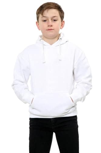 Image of STAR FASHION Kids Hoodie Fleece Jumper Girls Boys Hooded Pullover Unisex Warm Sweatshirt Top White 11-12 Years