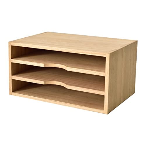 Image of KIRIGEN Wooden Desk Document Organiser, 3 Compartment A4 File Holder Tray, Paulownia Wood Desktop Storage Rack for Papers, Folders, Magazines, Home Office, 35 x 24 x 18 cm, Natural（3KWJG-NA）