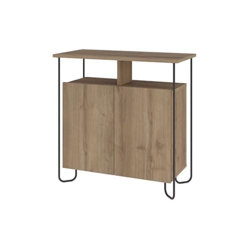 Image of FWStyle 2 Door Sideboard Matt Dark Oak – Modern Storage Cabinet with Metal Frame and Open Display Shelf