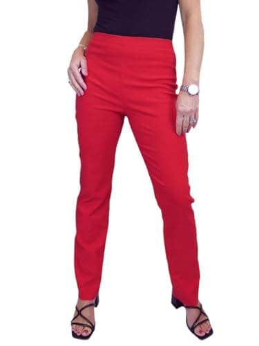 Image of Paulo Due Women's Elasticated Waist Trousers Pull On High Waist Straight Leg Trousers Evening Day Office Work Red 8-22 (18)