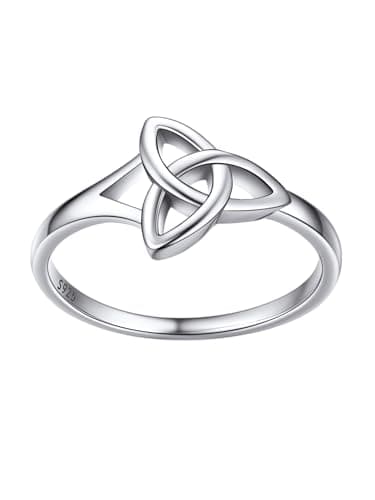 Image of Bestyle Sterling Silver Band Ring for Women - Irish Celtic Rings - Love Celtic Knot Crown Promise Ring, Small Pinky Ring, Size J1/2