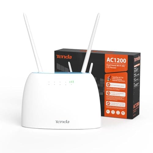 Image of Tenda 4G09 Router AC1200 4G+Cat6 Mobile Wi-Fi Router Dual Band, 4G/3G Network SIM Slot Unlocked, No Configuration required, Up to 64 Devices Connectivity, 2 Gigabit Ports, UK Plug,White
