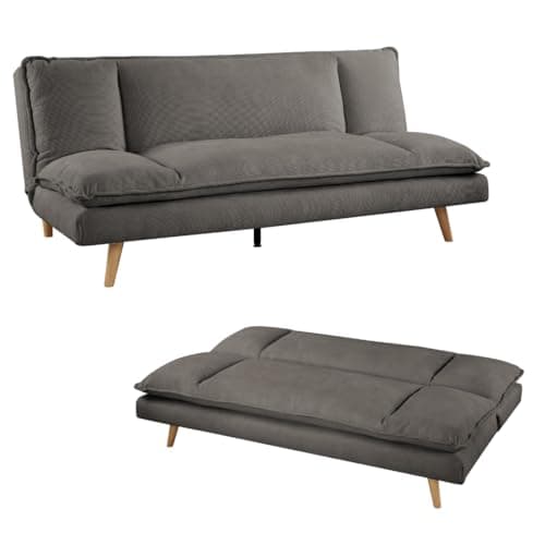 Image of Home Detail Linen Fabric Sofa Bed Sofabed with Clic Clac Mechanism, Three Seater Sofa Bed with Wooden Feet, Modern Upholstered 3 Seater Futon (Dark Grey Linen)