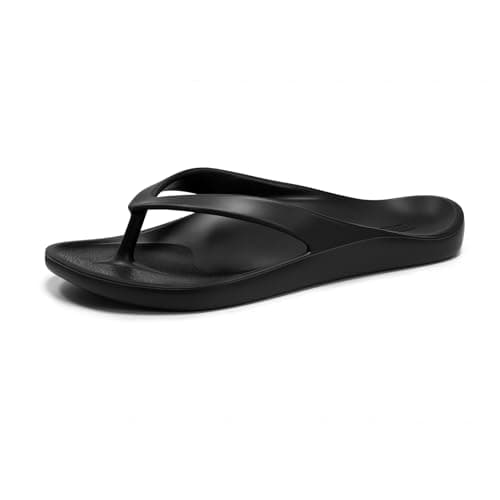 Image of FITORY Unisex Flip Flops, Durable and Comfortable Slides with Arch Support, Lightweight Flip Flops for Beach and Pool in Summer Dark Black Size Women's 6/ Men's 5