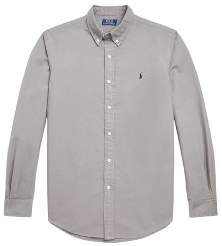 Image of POLO RALPH LAUREN Men's Long Sleeve Slim Fit Oxford Button Down Shirt, Perfect Grey, Large