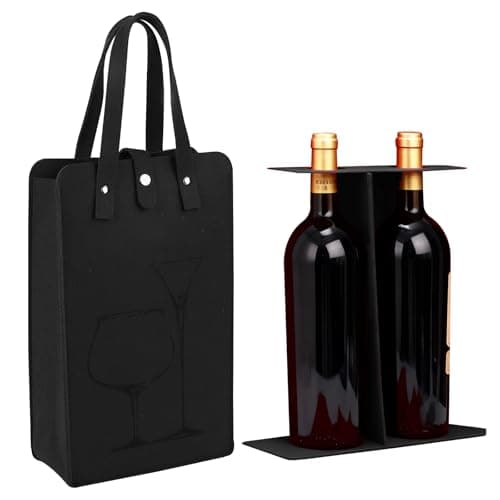 Image of Black Double Wine Bag, Thick Felt Wine Tote Bag with Handles, Reusable Wine Gift Bag for 2 Bottles (750ml), Anti-Collision Bottle Carrier for Family Gatherings Holiday Parties Wedding Picnic (1PCS)