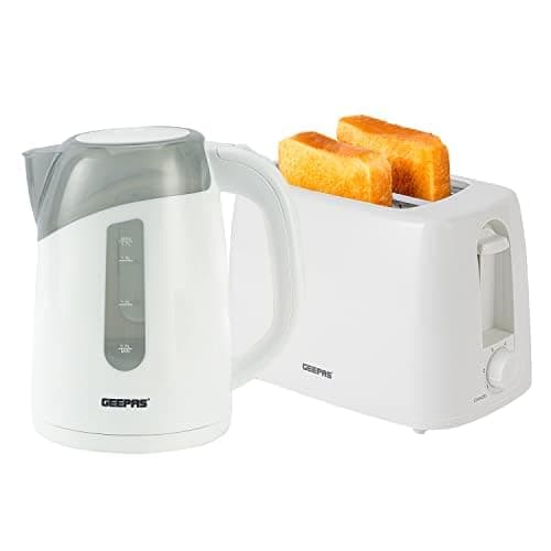 Image of Geepas 650W 2 Slice Bread Toaster & 2200W Illuminating Electric Kettle Combo Set - 1.7L Cordless Jug Kettle for Hot Water Tea, Toaster with 6 Level Browning Control, Cancel - 2 Year Warranty White