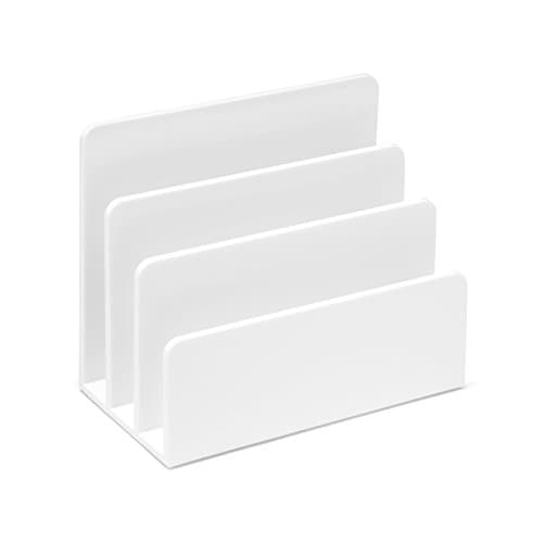 Image of Osco White High Gloss Plastic Letter Holder, 3-Slot Document Organiser & Mail Sorter for Desk, Envelopes & Paperwork, Compact Desktop File Storage, Non Slip Rubber Feet – Single