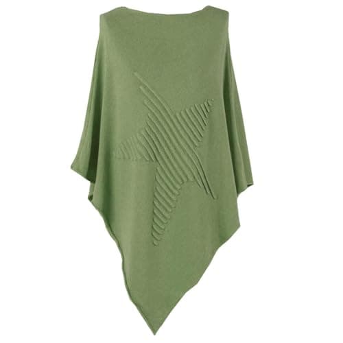 Image of How Nice is that Womens Soft Feel Star Pattern Ribbed Knitted Poncho Khaki One Size (Fits UK 8-22)