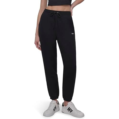 Image of DKNY Womens Mini Stud Logo Relaxed Jogger Sweatpants, Black, M UK