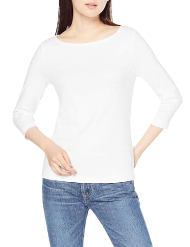 Image of Amazon Essentials Women's Slim-Fit 3/4 Sleeve Solid Boat Neck T-Shirt, White, S