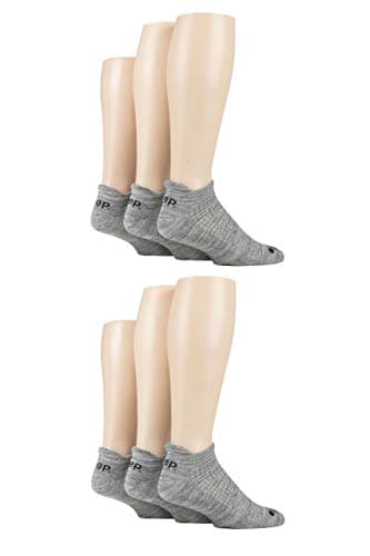 Image of Jeep Mens Trainer Socks Cushioned Breathable Arch Support Performance Low Cut Plain Black Grey White 6 Pack - Grey 6-11