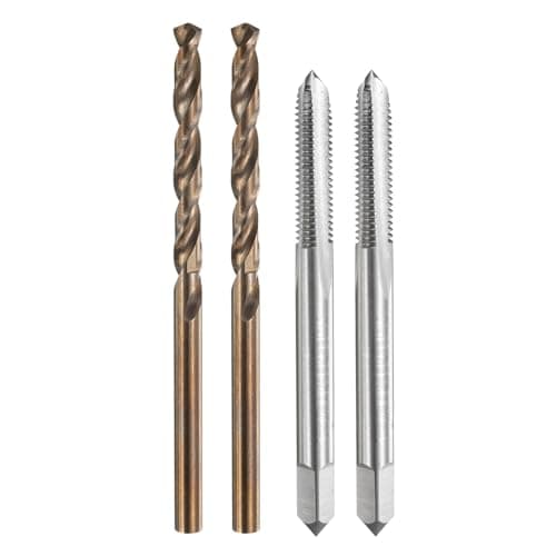 Image of sourcing map Tap and Drill Bit Set, 2pcs M5 x 0.8 Metric Straight Flute Thread Screw Taps & 2pcs 4.2mm Twist Drill Bits, Uncoated/Roasted Yellow HSS-6542/M35 HSS-CO Tapping Threading Tool