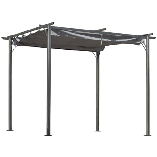 Image of Outsunny 3 x 3(m) Metal Retractable Pergola, Garden Gazebo Metal Pergola Canopy Outdoor Sun Shade Shelter for Party BBQ, Grey