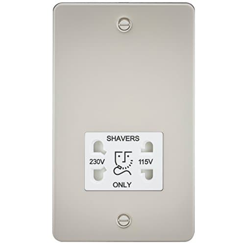 Image of Knightsbridge FP8900PLW FP8900 FPAV8900PLW Flat Plate 115V/230V Dual Voltage Shaver Socket-Pearl, 230 V, White Insert