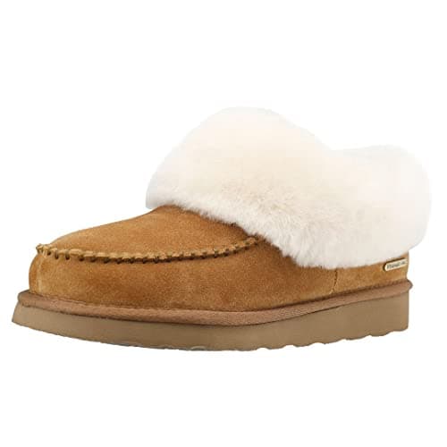 Image of PAMIR Women's Moccasin House Shoes -Genuine Suede, Sheepskin Trim, Memory Foam, Indoor/Outdoor Slipper Boots (Chestnut, 6 UK)