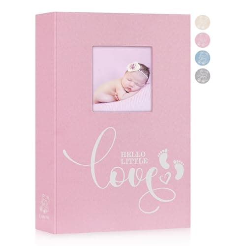 Image of Lanpn Baby Photo Album 6x4 300 Pockets, Linen Hardcover Newborn Memory Book with Memo Writing Area, Bebe Photobook, Slip-in Picture Book, Ultrasound Album Keepsake Gifts for Girl Baby Shower Pink