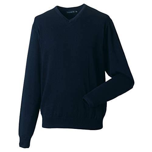 Image of Russell Collection Mens V-Neck Knitted Pullover Sweatshirt (L) (French Navy)