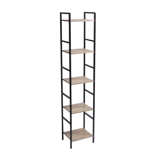 Image of OHS 5 Tier Ladder Shelves, Home Office Living Room Shelves Industrial Bookcase Shelf Stand Narrow Shelf for Bedroom Bathrooms Rustic Wooden Metal Frames - 140 x 30 x 24cm