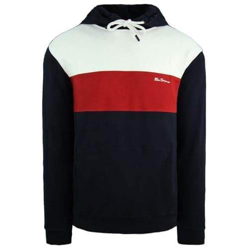 Image of Ben Sherman Striped Panelled Hoody Mens Pullover Jumper 0065215 Navy