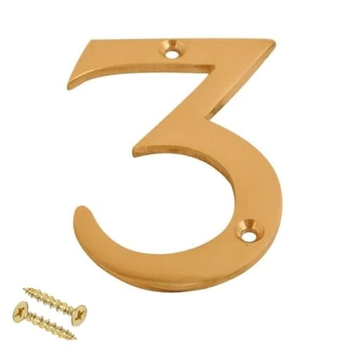 Image of Brass Door Numbers Screw On 3 Inch Door Number Elegant and Bold Door Numerals Suitable for All Door Types Including Wooden uPVC and Composite Number 3.
