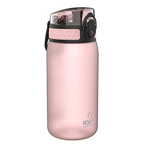 Image of Ion8 Kids Water Bottle, 350 ml/12 oz, Leak Proof, Easy to Open, Secure Lock, Dishwasher Safe, BPA Free, Carry Handle, Hygienic Flip Cover, Easy Clean, Odour Free, Carbon Neutral, Rose Pink
