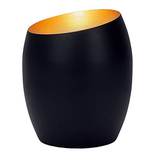 Image of Happy Homewares Contemporary Designer Matt Black Metal Integrated LED Table/Floor Lamp Uplighter with Golden Inner Finish | 5w Integrated Warm White LED 450 Lumens | 16cm Height | On/Off Switch