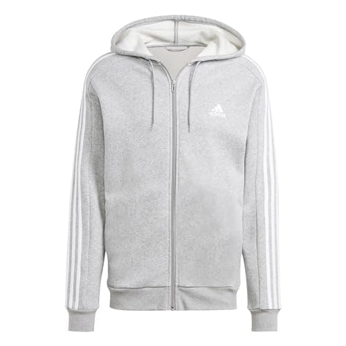 Image of adidas Men's Essentials Fleece 3-Stripes Full-Zip Hoodie, Light Grey, S