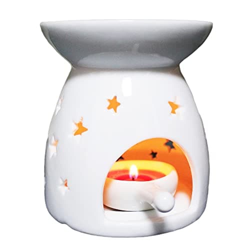 Image of Wax Melt Essential Oil Burner White - Star Pattern, Ceramic Aroma Burners Assorted Wax Warmer Aromatherapy Tarts Holder Candle Scented Diffuser Home Bedroom Decor Christmas Housewarming Gift