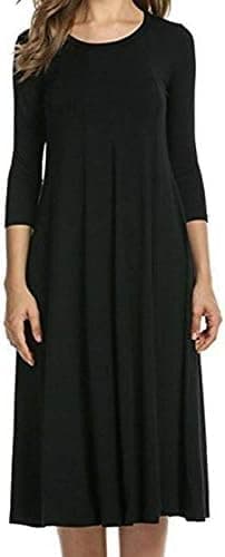 Image of Shop Nova® WOMENS LADIES PLAIN JERSEY SWING DRESS CASUAL LONG SLEEVE MIDI DRESSES SKATER (Black, 12)
