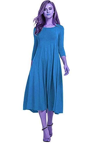 Image of Colop Womens Ladies Plain Jersey Swing Dress Casual Long Sleeve Midi Dress Skater UK Size (Teal, 12-14)