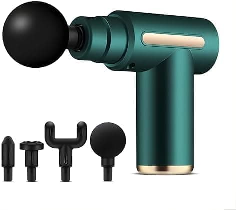 Image of Massage Gun Deep Tissue Electric Mini Handheld Massager Quiet Motor 4 Heads Percussion Muscle Therapy for Back Neck Shoulder Pain Relief Portable Body Recovery Relaxation Device (Green)