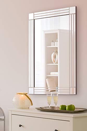 Image of MirrorOutlet Modern Bathroom Wall Mirror 90 x 60cm – Triple Bevelled Glass – Venetian Style Rectangular Mirror – Landscape or Portrait Hanging – Ideal for Vanity, Sink & Bathroom Walls