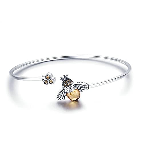Image of LOKILOKI 925 Sterling Silver Crystal Bee And Honeycomb Women Silver Bracelets Bangles For Women Sterling Silver Jewelry