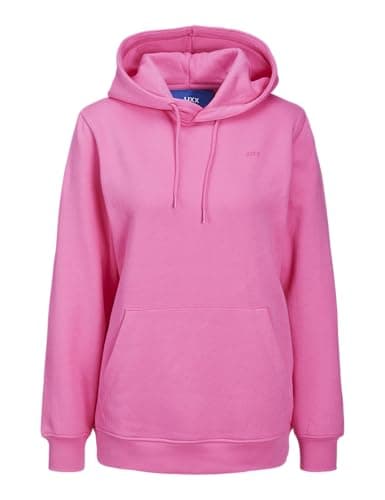 Image of JJXX Women's Jxabbie Ls Rel Every Brush Hood Noos Sweatshirt, Carmine Rose/Print: Magenta Logo, M